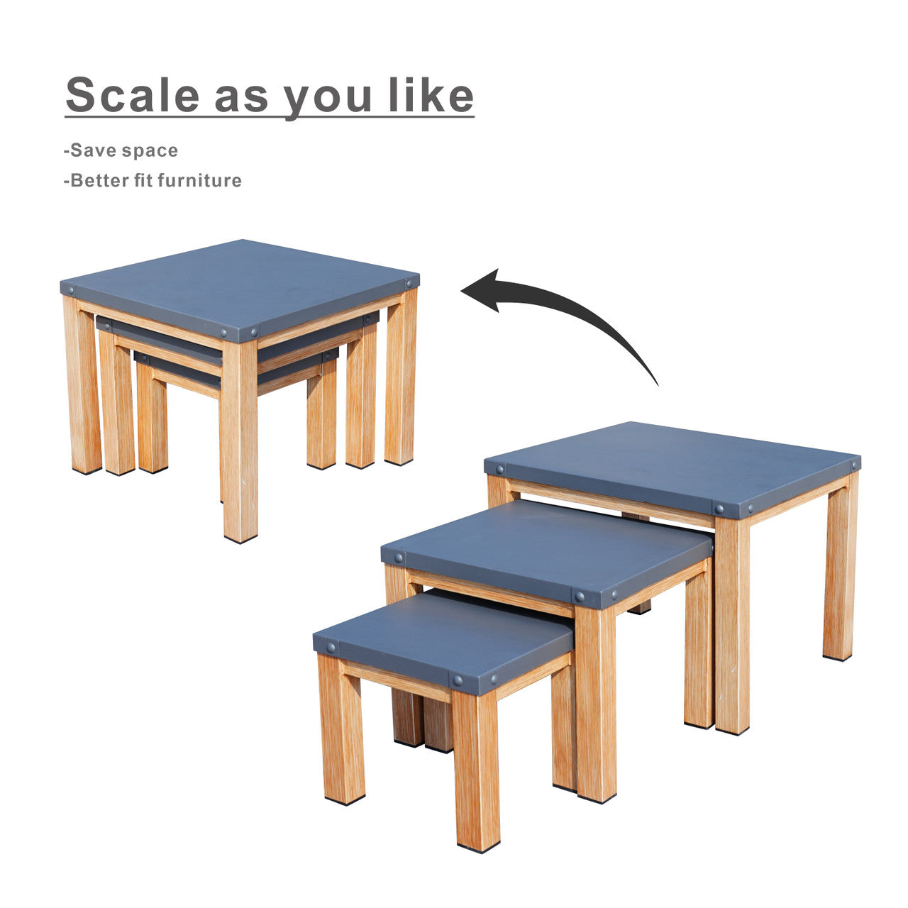Direct Wicker All aluminum outdoor three-piece set can accommodate portable square table