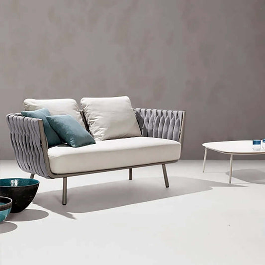 Vävd Rotting Utomhussoffa Loveseat Kudde Rygg Och Kudde