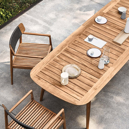 7 Delars Modern Utomhus Matgrupp med Teakträ Bord och Stolar