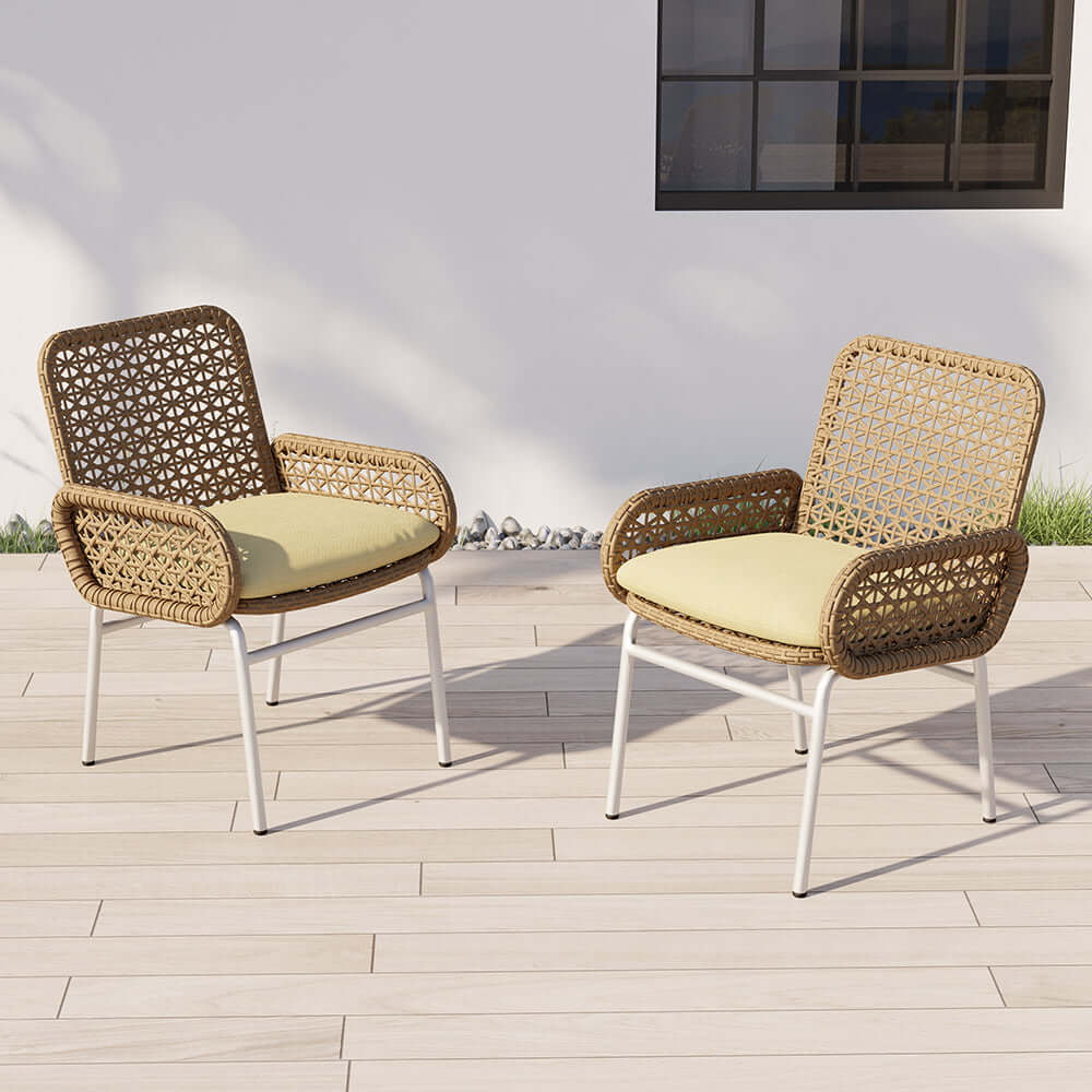 2 Stycken Bondgård Aluminium & Rattan Uteplats Stolar Set i Brunt