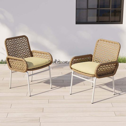 2 Stycken Bondgård Aluminium & Rattan Uteplats Stolar Set i Brunt