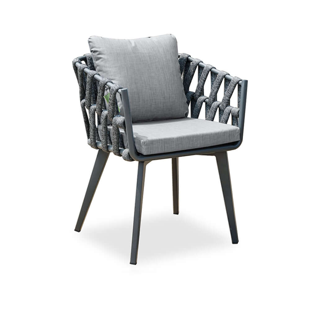 Aluminium- och Rattan Utomhus Patio Matstolsfåtölj Grå Set om 2