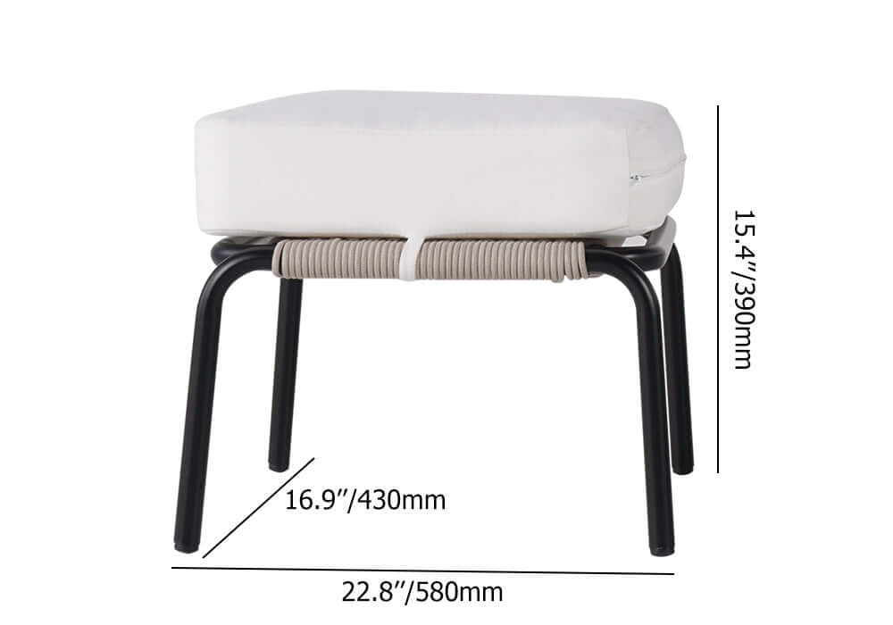 Modernt aluminium & rep utomhus stolset med ottoman i vitt och svart