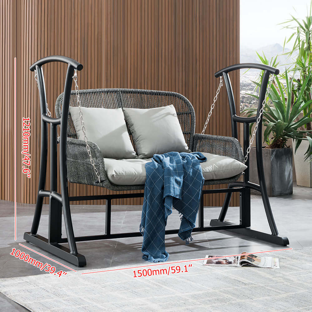 Rattan Vävd Utomhus Hängande Stolsoffa med Aluminiumram