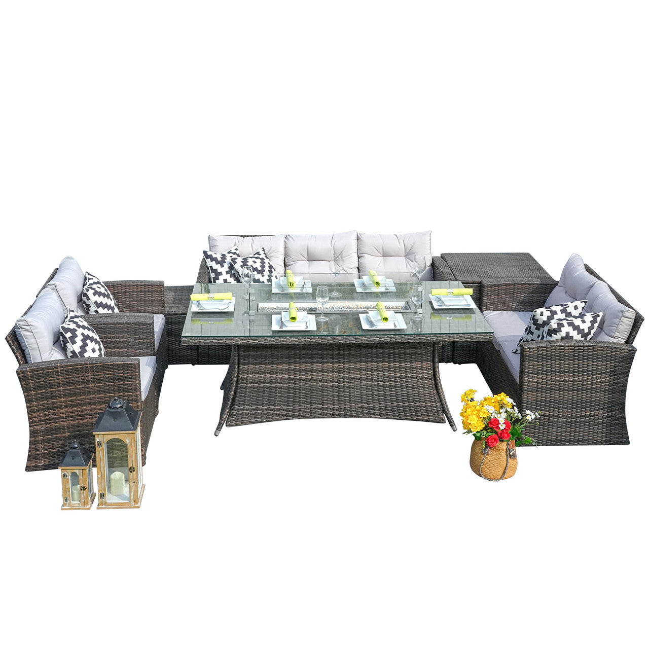 Savannah Sunset 6-Piece Ute Rattan Eldstad Set Med Soffor