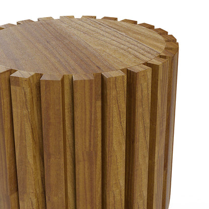 2 Delar Modern Rund & Rektangulär Teakträ Utomhus Kaffebord Set i Naturlig