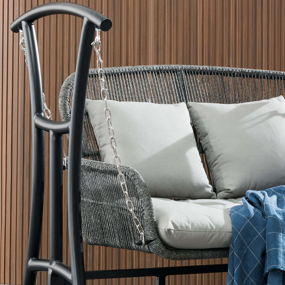 Rattan Vävd Utomhus Hängande Stolsoffa med Aluminiumram