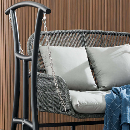 Rattan Vävd Utomhus Hängande Stolsoffa med Aluminiumram