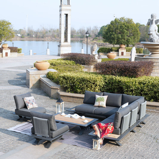 Direct Wicker Högkvalitativa Teak Handtag Aluminium Dew Pipe Sofa Set