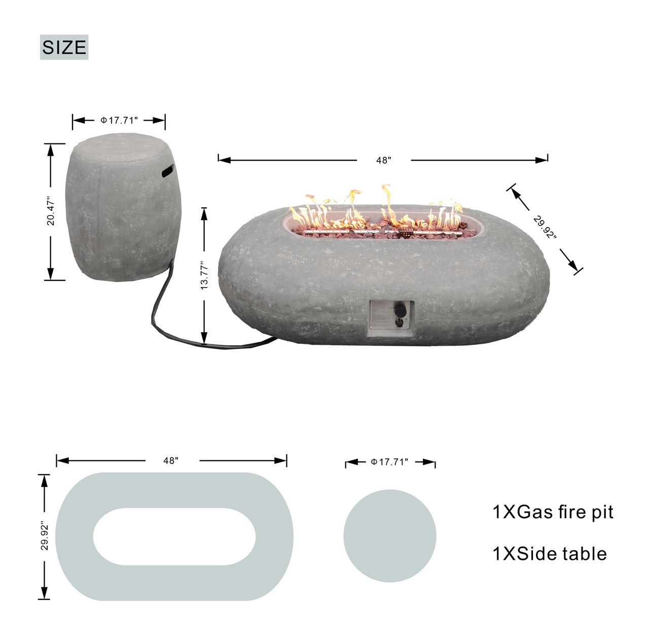 Direct Wicker Grey Oval Cement Firepit Table with Gas Cylinder Cover PAG-24912