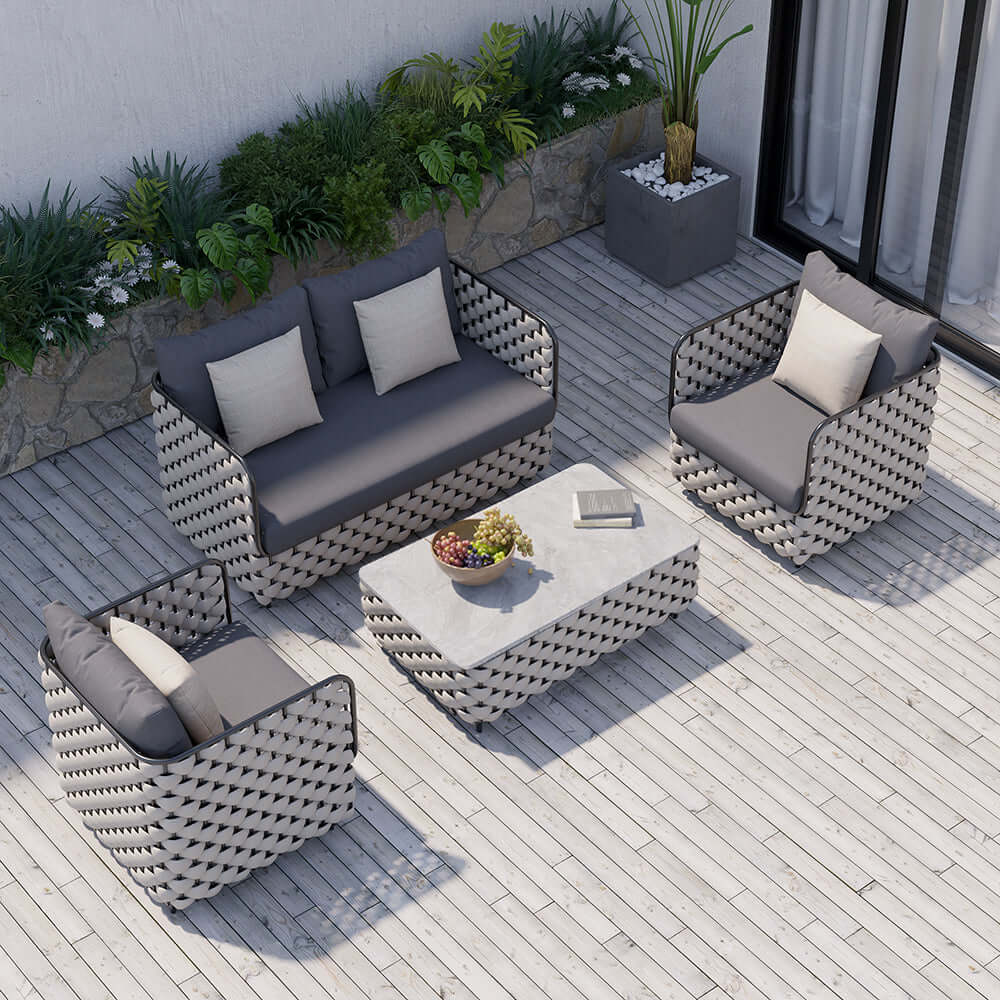 Aluminium & Rep Utomhus Loungegrupp Med Marmor Soffbord