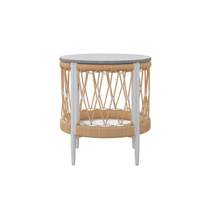 3 delar aluminium och vävd rep-soffset med sidobord i khaki, perfekt för utomhusbruk och eleganta stunder.