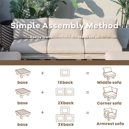 Direkt Wicker Minimalist Armlös Modulsoffa och Kafébord Set
