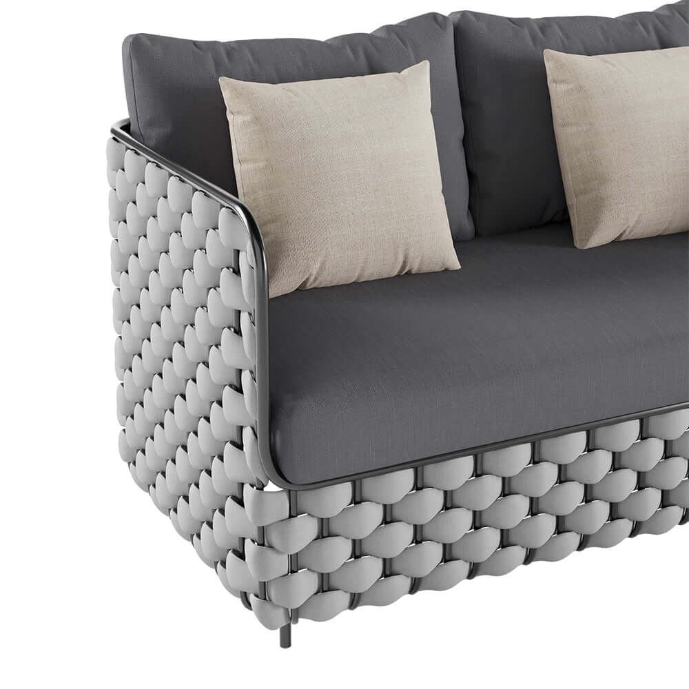 Bred Modern Aluminium & Rep Utomhus Loveseat Uteplats Soffa Med Kuddar I Svart
