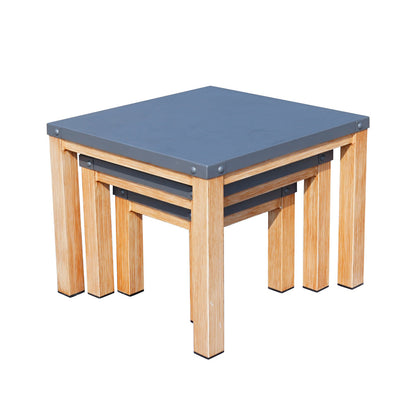 Direct Wicker All aluminum outdoor three-piece set can accommodate portable square table