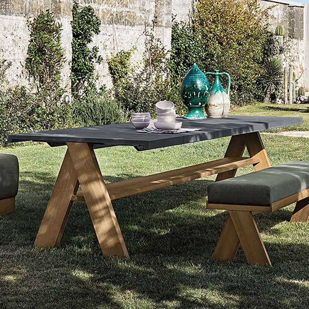9 Delar Modern Utomhusmatgrupp med Marmor Top Aluminium Bord och Rattan Stolar