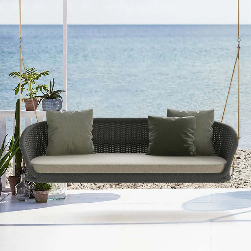 Bred Utomhus Rattan Svängsoffa Hängande Stol Med Kudde