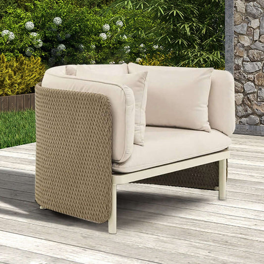 Khaki & Cream White Rattan Utearmstol Med Kudde