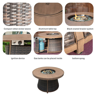 Direct Wicker Aluminium Rund Propan Eldstad Bord Med Dold Tank