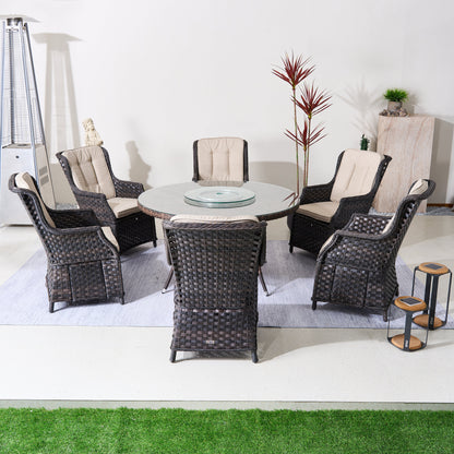 6-Persons Rattan Matgrupp Med Lazy Susan – Brun/Grå Utomhus