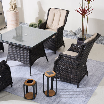 4-Persons Rattan Matset Med Fyrkantigt Bord – Brunt/Grått Uteplatsset