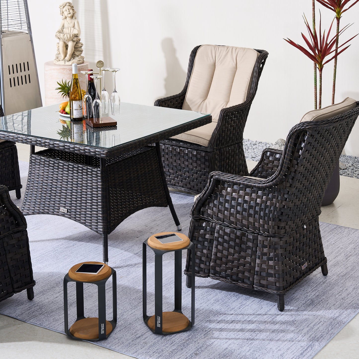 4-Persons Rattan Matset Med Fyrkantigt Bord – Brunt/Grått Uteplatsset