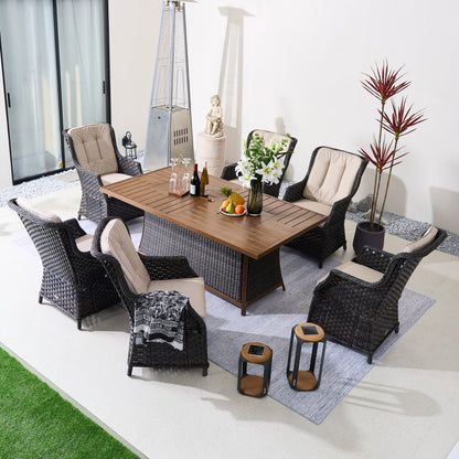 Direct Wicker 7-Piece Aluminum PE Rattan Fire Pit Dining Set