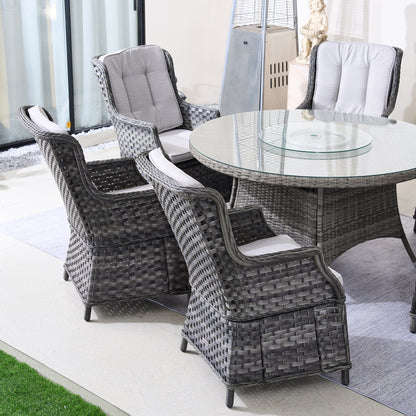 6-Persons Rattan Matgrupp Med Lazy Susan – Brun/Grå Utomhus