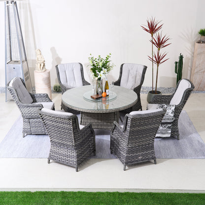 6-Persons Rattan Matgrupp Med Lazy Susan – Brun/Grå Utomhus