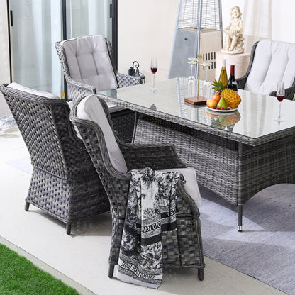 6-Person Rattan Matgrupp Med Rektangulärt Bord – Brun/Grå