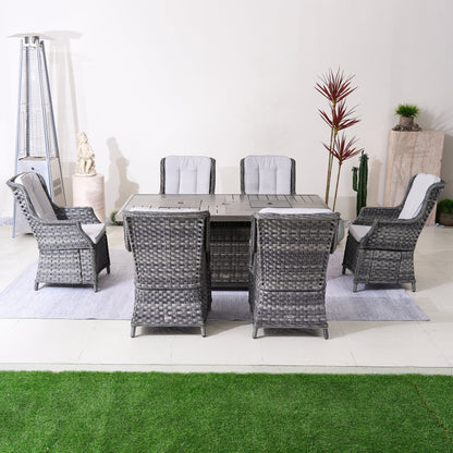 Direct Wicker 7-Piece Aluminum PE Rattan Fire Pit Dining Set