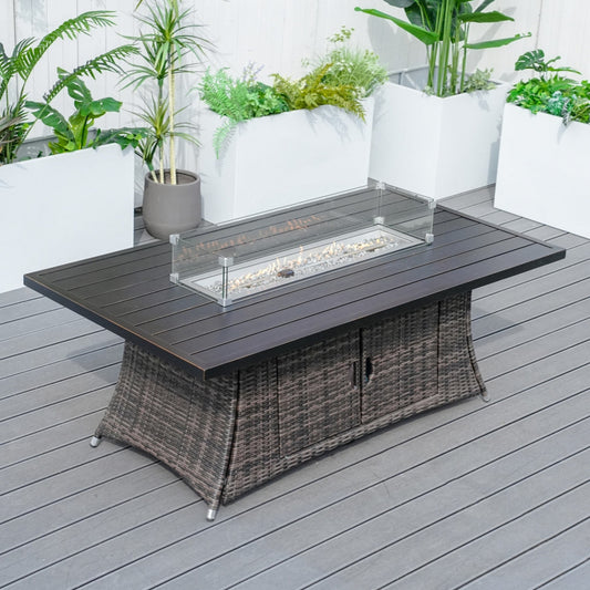 Direkt Wicker Högkvalitativ Aluminium Rörborste Bord med Rattan Eldstad Bord