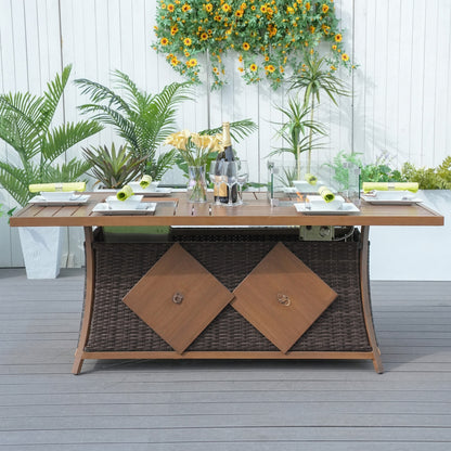 Direct Wicker 6 Seats Rectangular Aluminum Painted Fire Table with Ice Bucket and Fireplace (PAG-1106FI-Table)