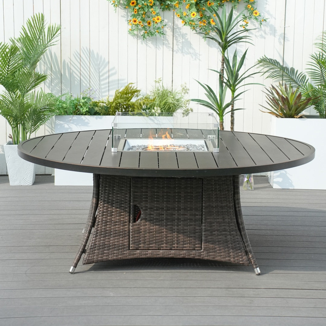 Direct Wicker 8 Seats Round Fire Pit Table with Aluminum Top | Direct Wicker