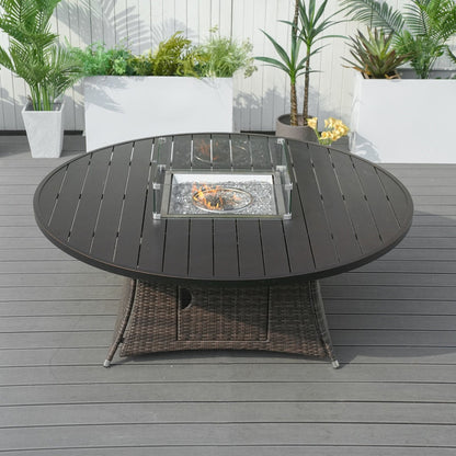 Direct Wicker 8 Seats Round Fire Pit Table with Aluminum Top | Direct Wicker