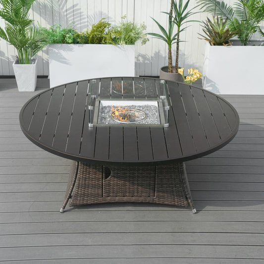 Direct Wicker 8 Seats Round Fire Pit Table with Aluminum Top | Direct Wicker