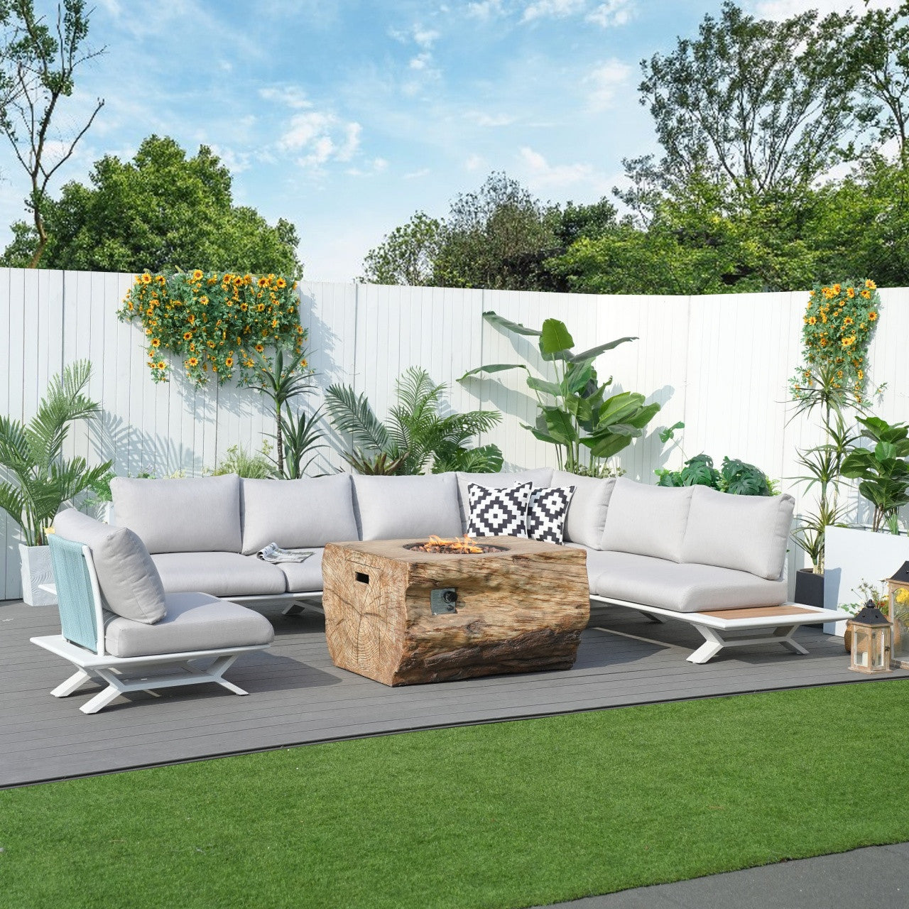 Direkt Wicker Högkvalitativa Teak Handtag Aluminium Dew Pipe Soffa Trädgårdsset Med Imiterad Trägranit Spisbord