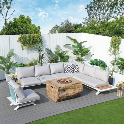 Direkt Wicker Högkvalitativa Teak Handtag Aluminium Dew Pipe Soffa Trädgårdsset Med Imiterad Trägranit Spisbord