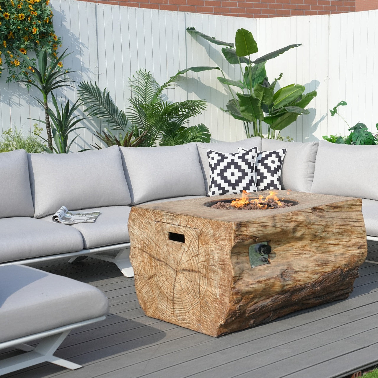 Direkt Wicker Högkvalitativa Teak Handtag Aluminium Dew Pipe Soffa Trädgårdsset Med Imiterad Trägranit Spisbord
