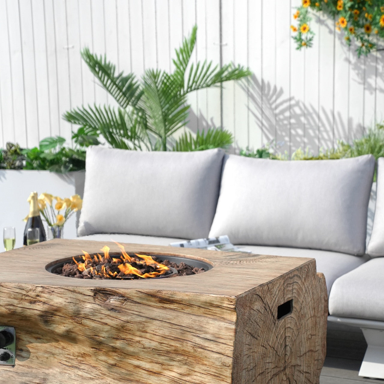 Direkt Wicker Högkvalitativa Teak Handtag Aluminium Dew Pipe Soffa Trädgårdsset Med Imiterad Trägranit Spisbord