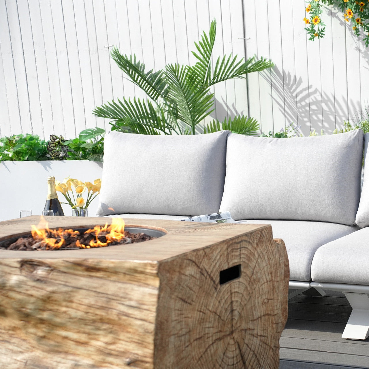 Direkt Wicker Högkvalitativa Teak Handtag Aluminium Dew Pipe Soffa Trädgårdsset Med Imiterad Trägranit Spisbord