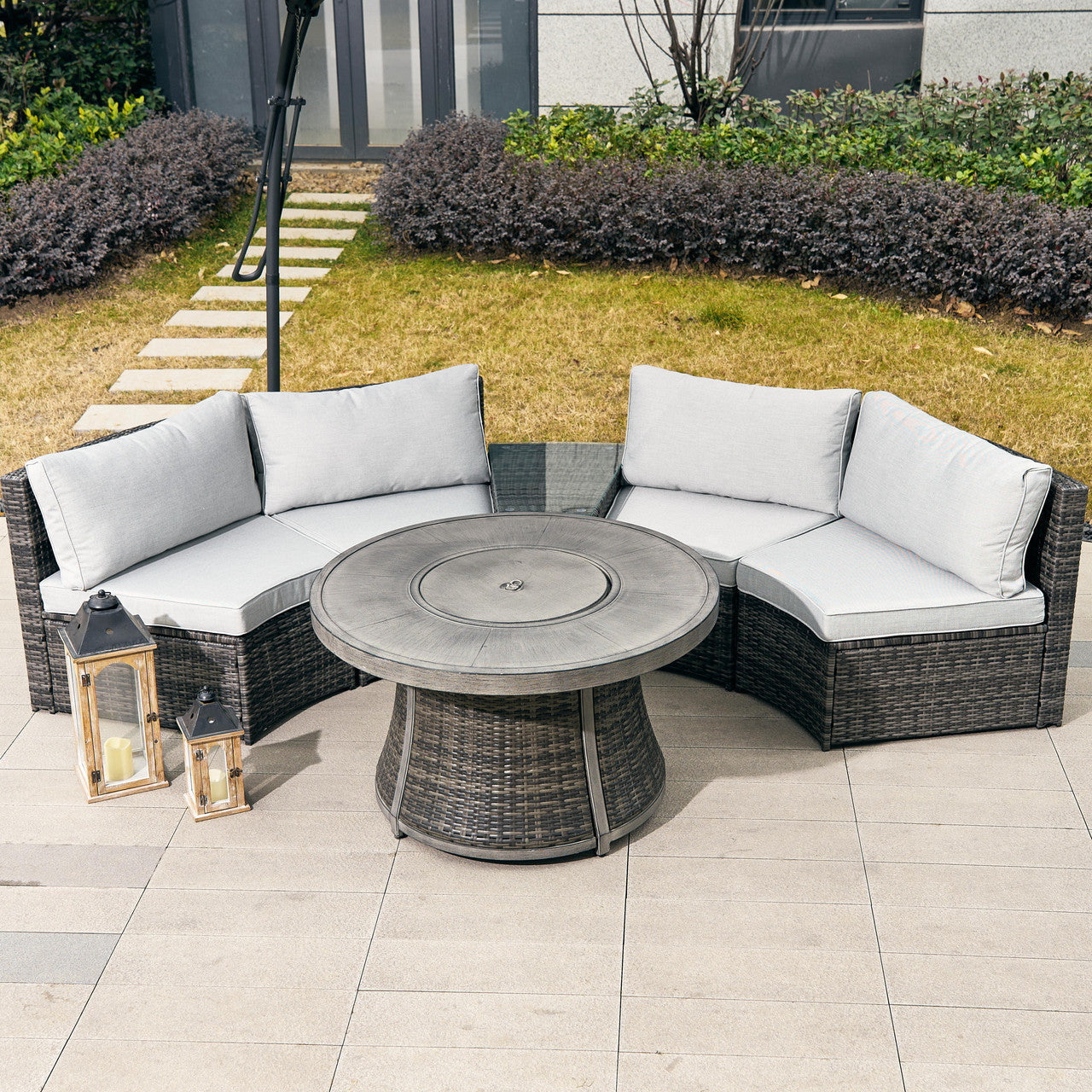 4-Sitts Utomhus Eldstad Set – Rund Eldtabell (PAS-1205B+G3R521E)