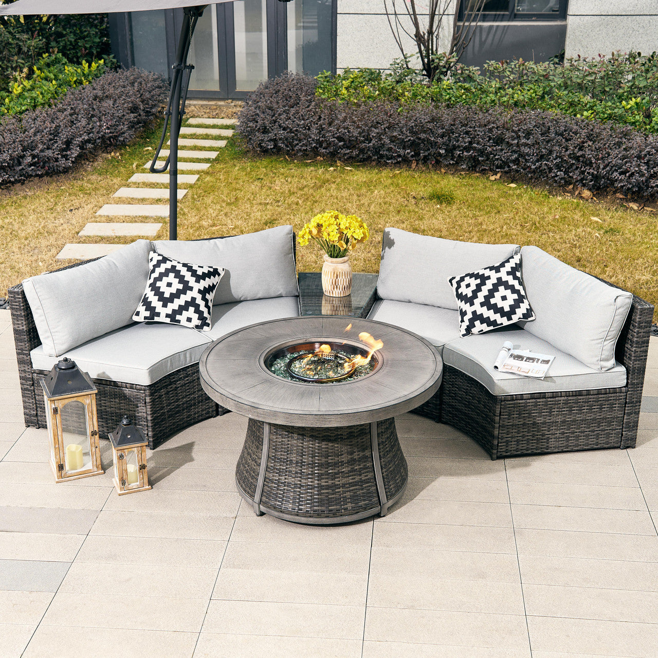 4-Sitts Utomhus Eldstad Set – Rund Eldtabell (PAS-1205B+G3R521E)