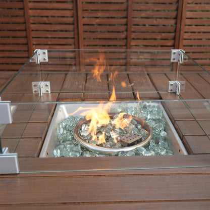 Direct Wicker 6 Seats Rectangular Aluminum Painted Fire Table with Ice Bucket and Fireplace (PAG-1106FI-Table)