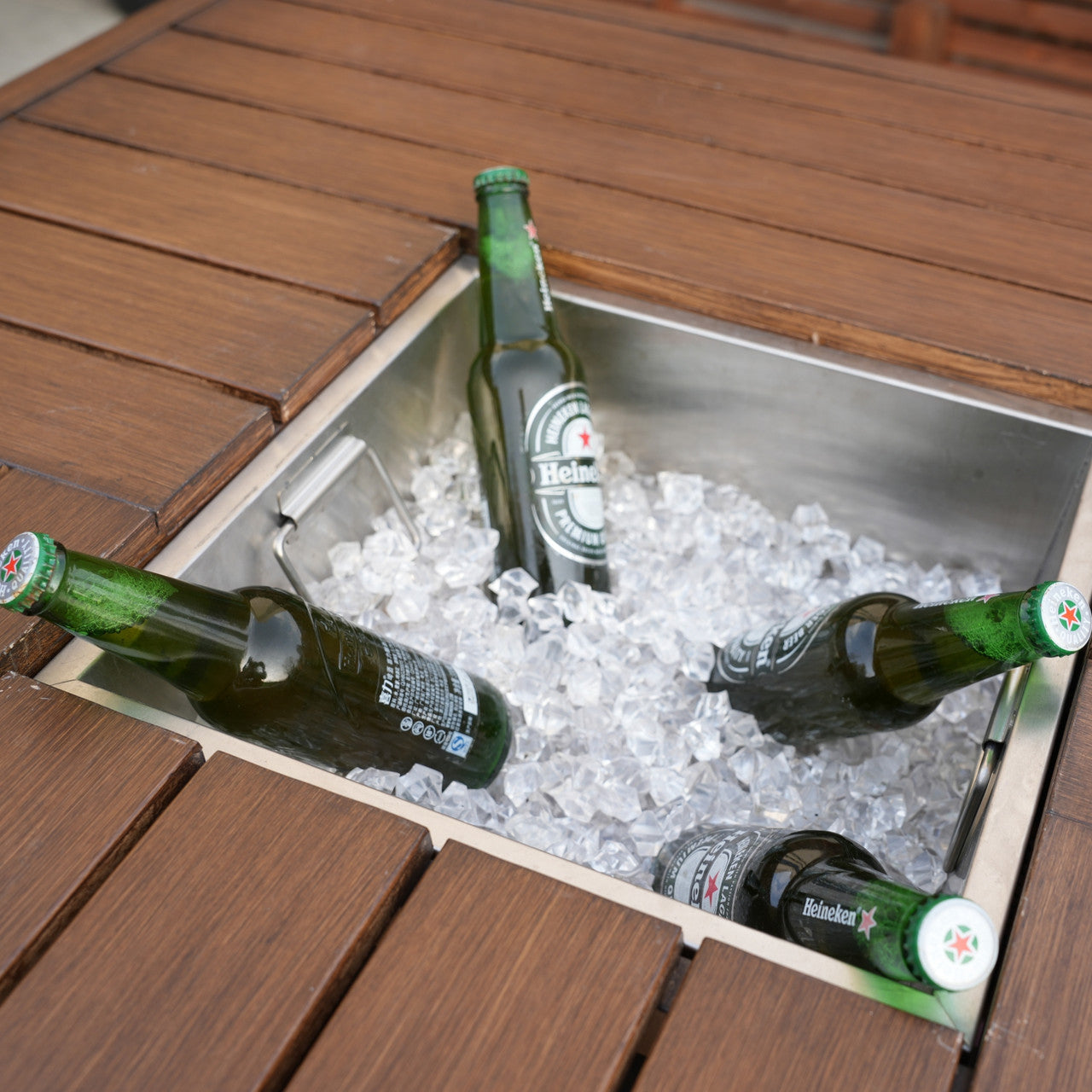 Direct Wicker 6 Seats Rectangular Aluminum Painted Fire Table with Ice Bucket and Fireplace (PAG-1106FI-Table)
