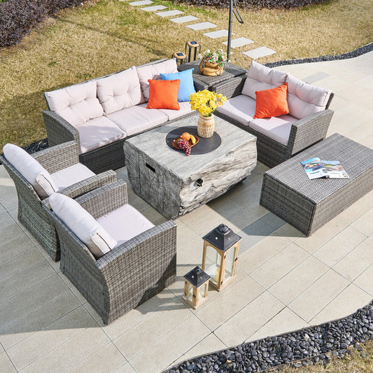 Direct Wicker 7-Piece Outdoor Fire Pit Sofa Set with Handwoven Rattan