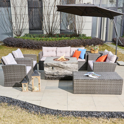 Direct Wicker 7-Piece Outdoor Fire Pit Sofa Set with Handwoven Rattan