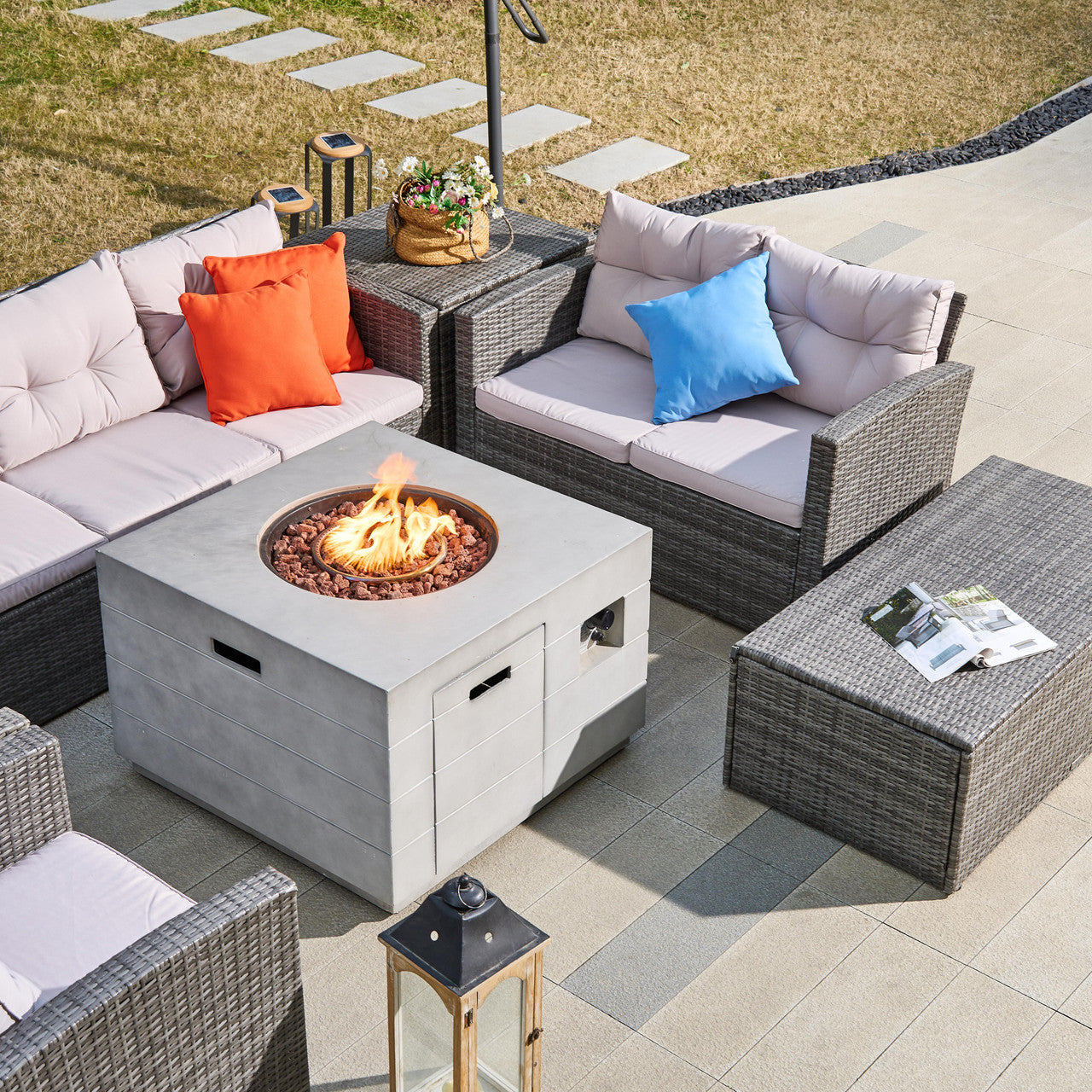 Direct Wicker 7-Piece Outdoor Fire Pit Sofa Set with Hand-Woven Rattan