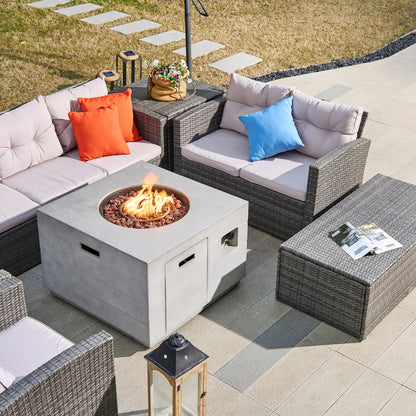 Direct Wicker 7-Piece Outdoor Fire Pit Sofa Set with Hand-Woven Rattan