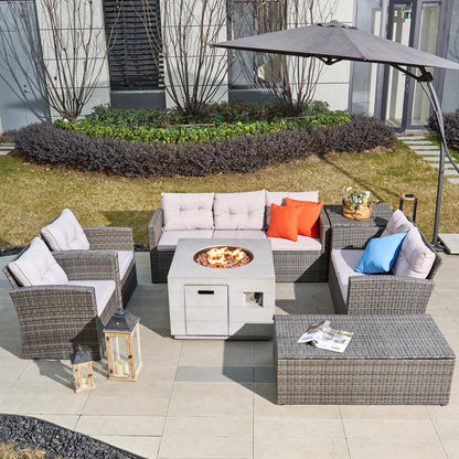 Direct Wicker 7-Piece Outdoor Fire Pit Sofa Set with Hand-Woven Rattan